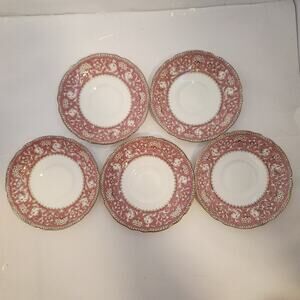 Set of 5 Vintage Crown Staffordshire ELLESMERE PINK Bone China Plates A14993